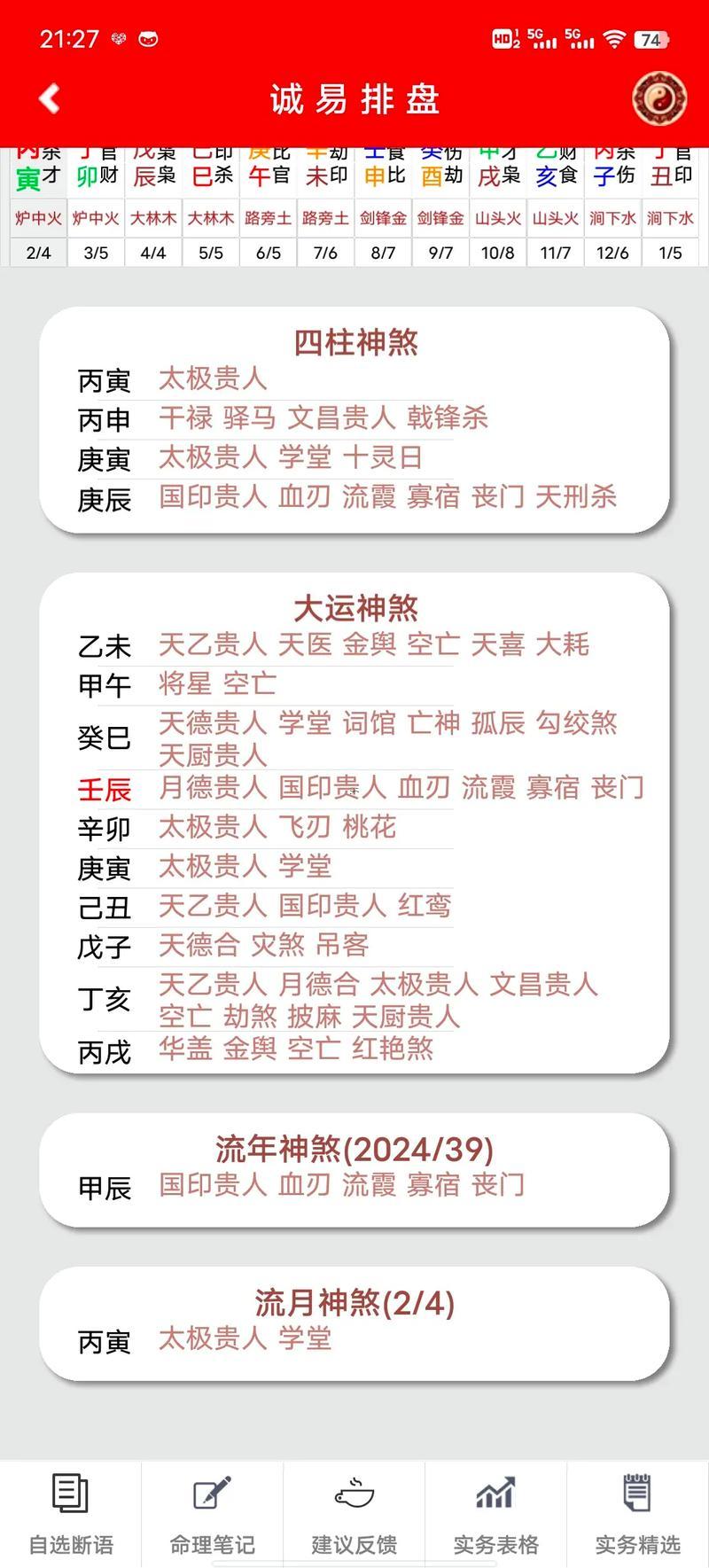 八字流年排盤