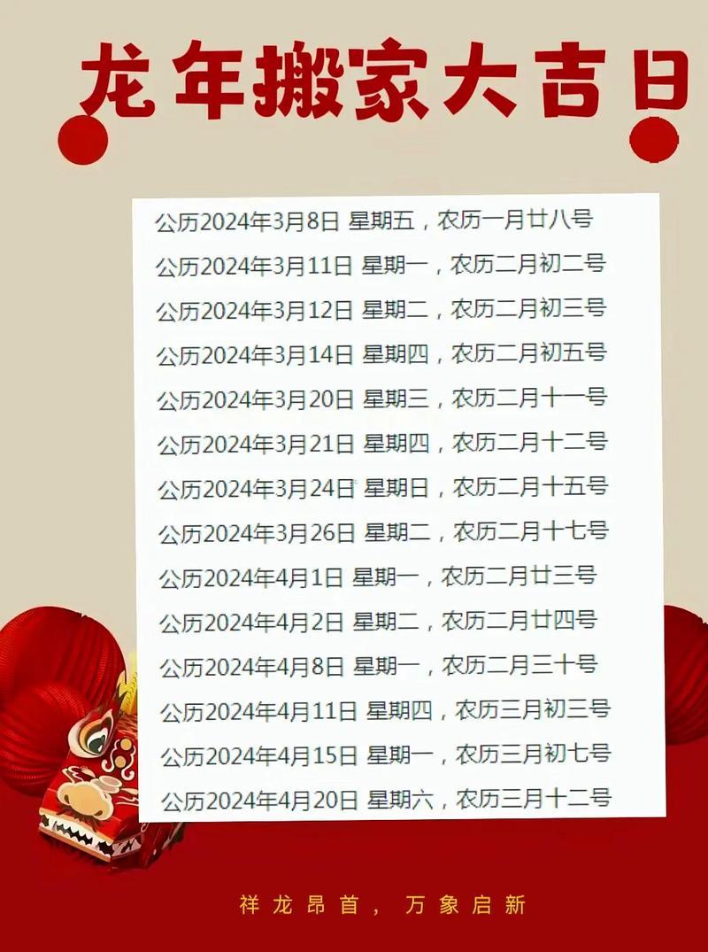 搬家吉日一覽表