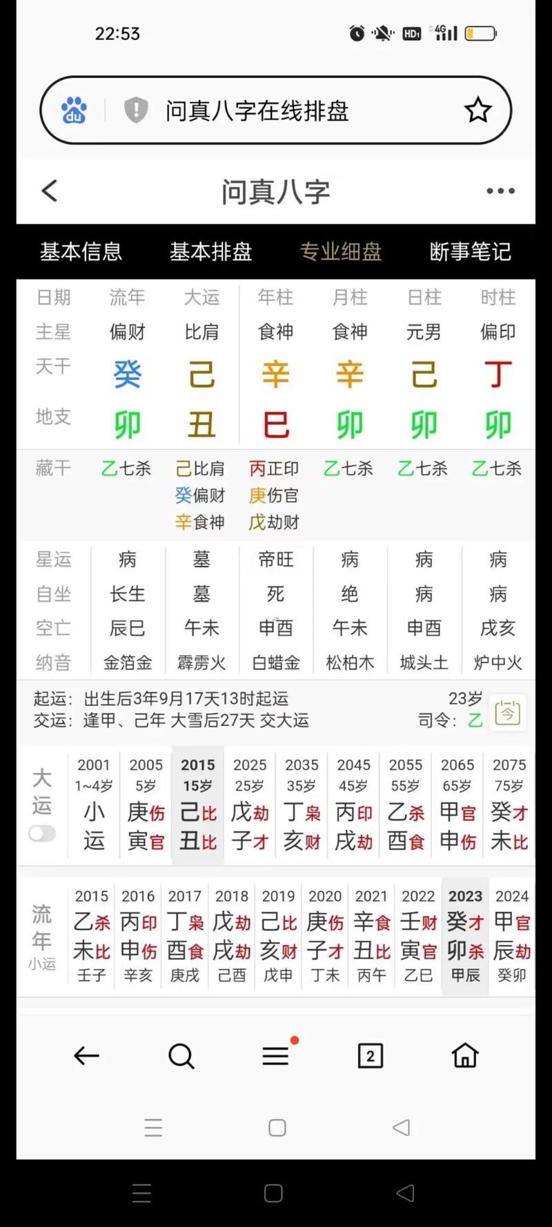八字排盤四柱