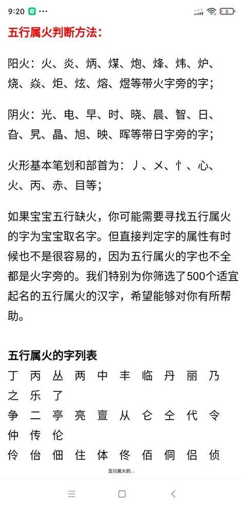 五行屬火的字有哪一些字