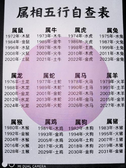 五行生肖表