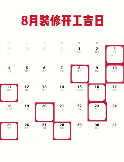 25年8月哪天是裝修吉日