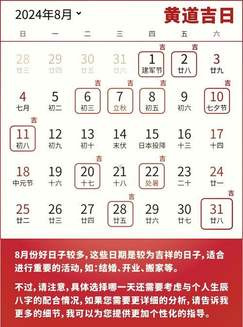 新歷2025年8月黃道吉日