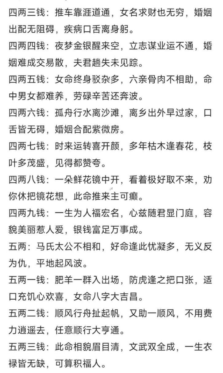 幾斤幾兩算命表