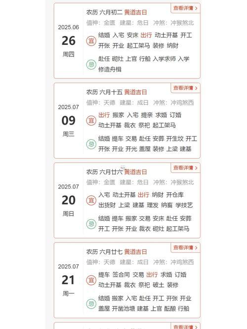 2025年八月出行吉日查詢表
