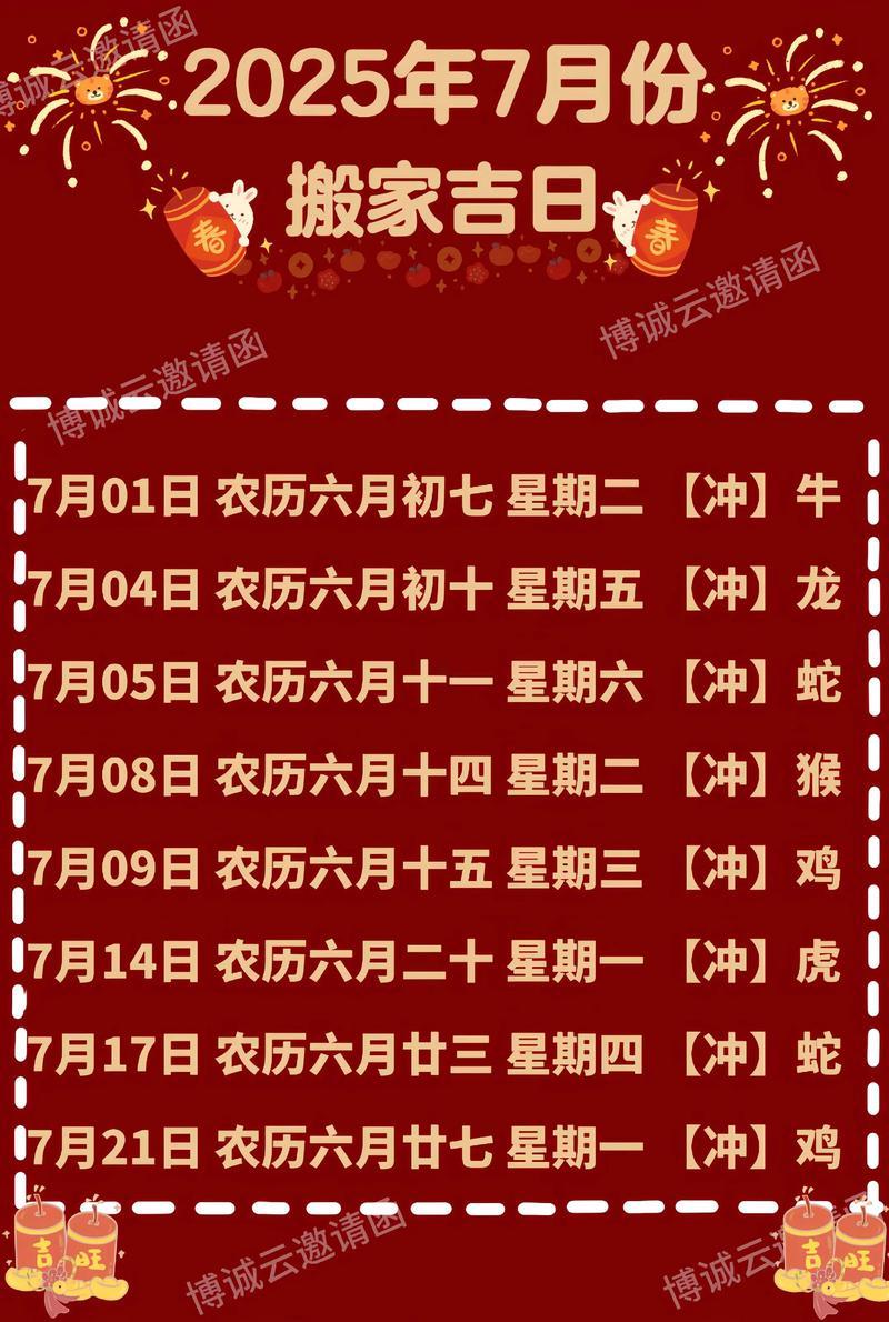 2025年10月搬家黃道吉日