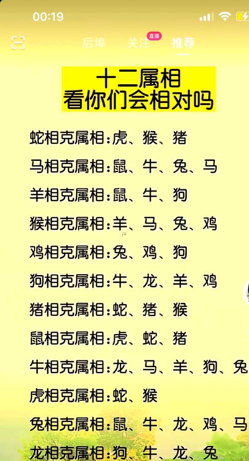屬相相克一覽表