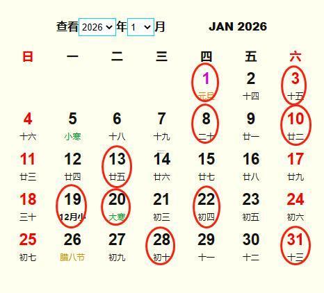 2026年陽歷1月提車吉日