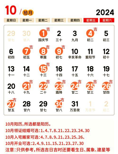 10月份的好日子黃道吉日