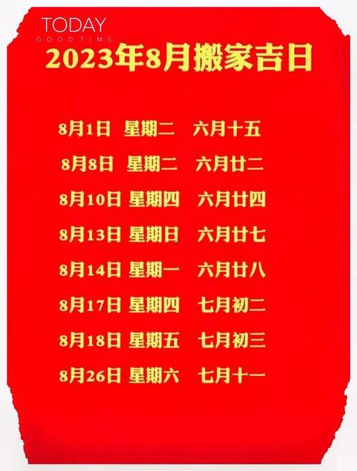 陰歷八月份適合搬家的吉日
