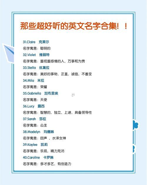 2024年最新女孩英文起名大全