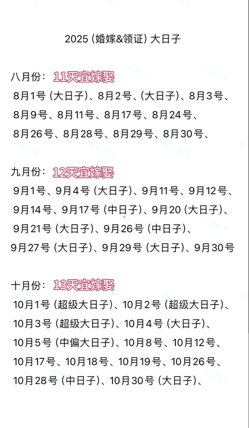 2025年陰歷九月結婚吉日