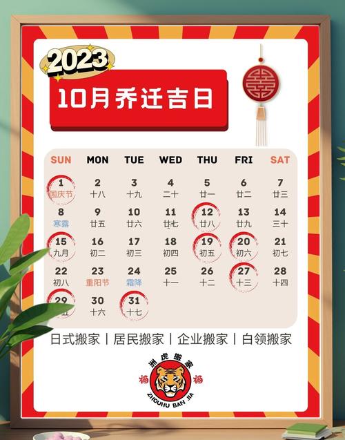 19年10月搬家黃道吉日