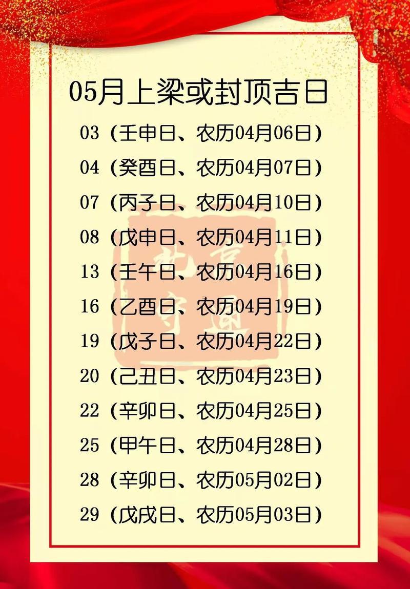 2026年4月上梁吉日一覽表